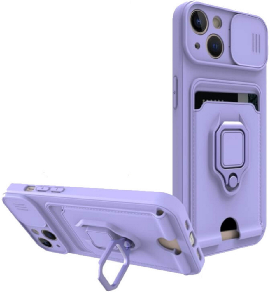 Bodycell Multifunction - Ανθεκτική Θήκη Apple iPhone 14 Plus με Λουράκι Λαιμού / Κάλυμμα Κάμερας / Ring Holder / Υποδοχή Κάρτας - Purple (5206015016356)