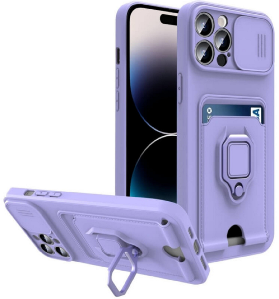 Bodycell Multifunction - Ανθεκτική Θήκη Apple iPhone 14 Pro Max με Λουράκι Λαιμού / Κάλυμμα Κάμερας / Ring Holder / Υποδοχή Κάρτας - Purple