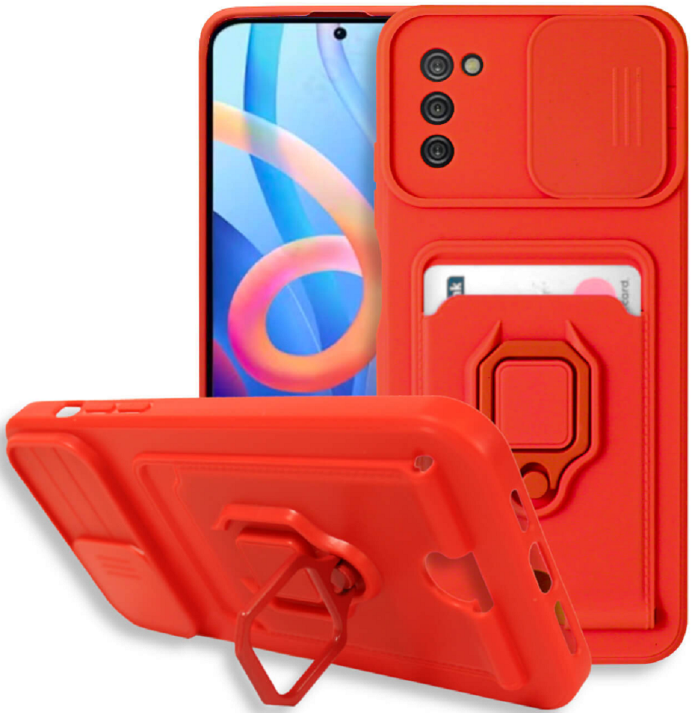 Bodycell Multifunction - Ανθεκτική Θήκη Samsung Galaxy A02s με Λουράκι Λαιμού / Κάλυμμα Κάμερας / Ring Holder / Υποδοχή Κάρτας - Red