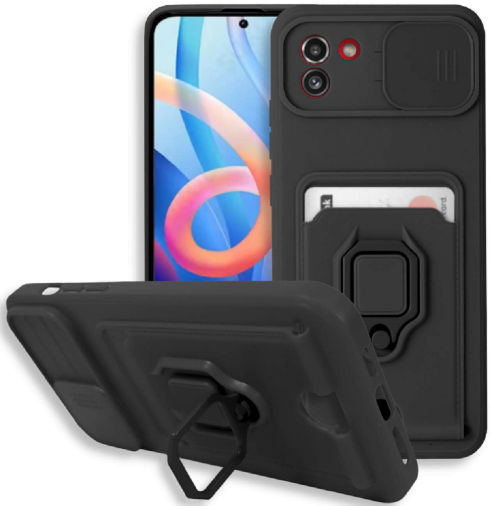 Bodycell Multifunction - Ανθεκτική Θήκη Samsung Galaxy A03 με Λουράκι Λαιμού / Κάλυμμα Κάμερας / Ring Holder / Υποδοχή Κάρτας - Black