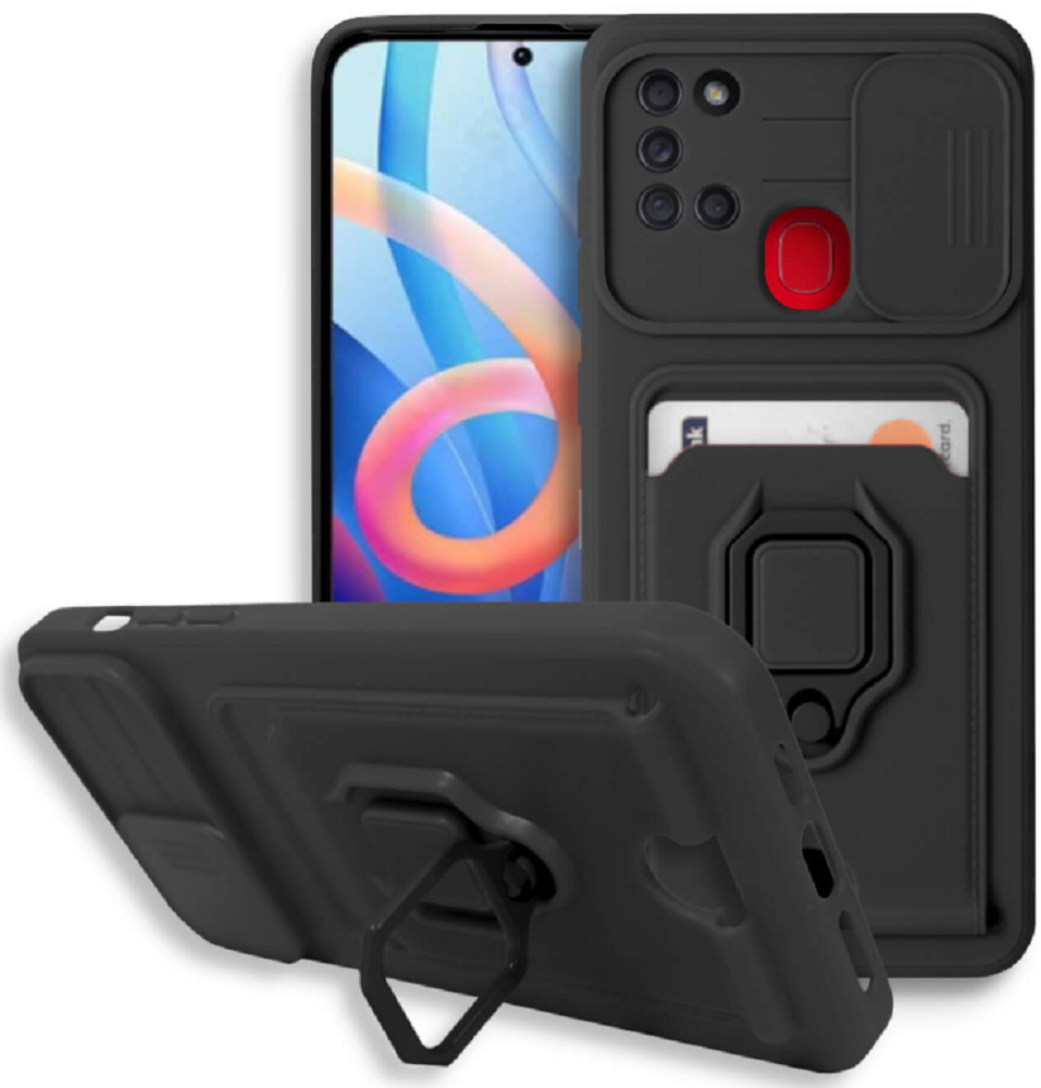 Bodycell Multifunction - Ανθεκτική Θήκη Samsung Galaxy A21s με Λουράκι Λαιμού / Κάλυμμα Κάμερας / Ring Holder / Υποδοχή Κάρτας - Black