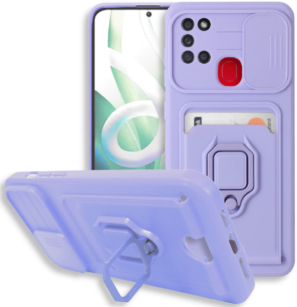Bodycell Multifunction - Ανθεκτική Θήκη Samsung Galaxy A21s με Λουράκι Λαιμού / Κάλυμμα Κάμερας / Ring Holder / Υποδοχή Κάρτας - Purple