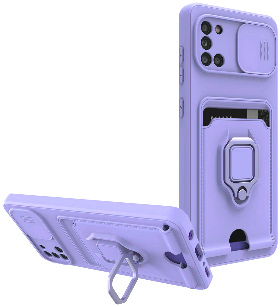 Bodycell Multifunction - Ανθεκτική Θήκη Samsung Galaxy A31 με Λουράκι Λαιμού / Κάλυμμα Κάμερας / Ring Holder / Υποδοχή Κάρτας - Purple (5206015012914)