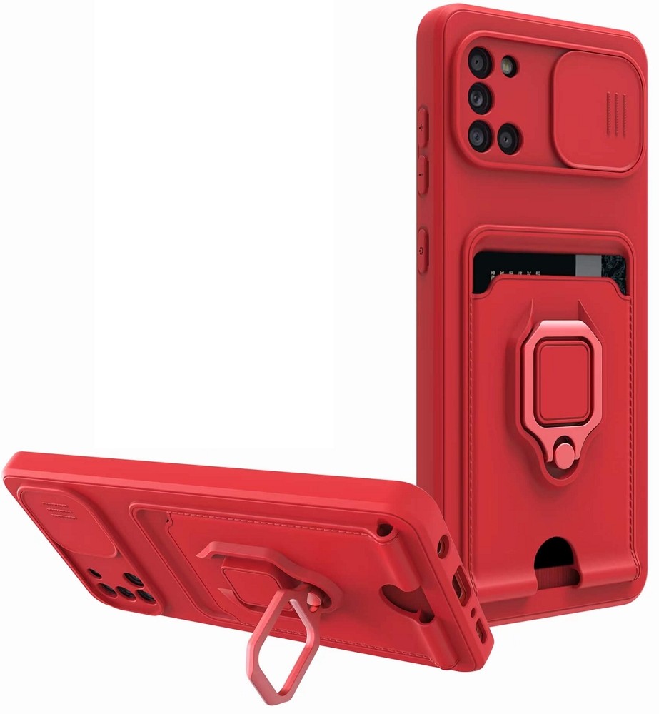 Bodycell Multifunction - Ανθεκτική Θήκη Samsung Galaxy A31 με Λουράκι Λαιμού / Κάλυμμα Κάμερας / Ring Holder / Υποδοχή Κάρτας - Red (5206015012921)