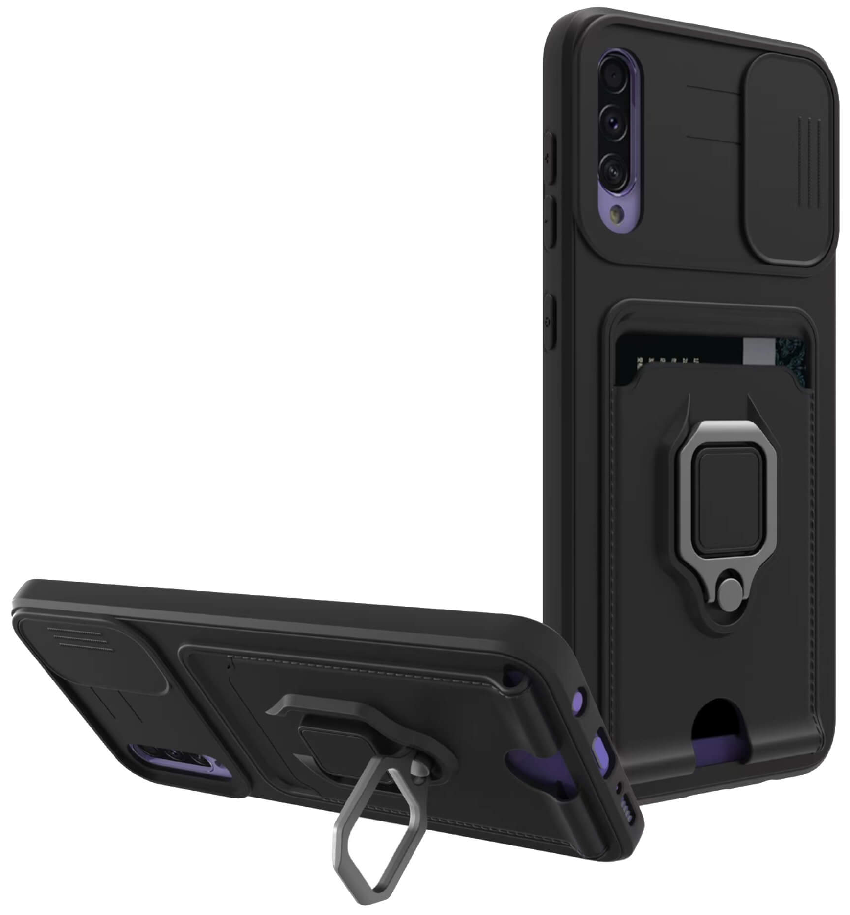 Bodycell Multifunction - Ανθεκτική Θήκη Samsung Galaxy A50/A30s με Λουράκι Λαιμού / Κάλυμμα Κάμερας / Ring Holder / Υποδοχή Κάρτας - Black
