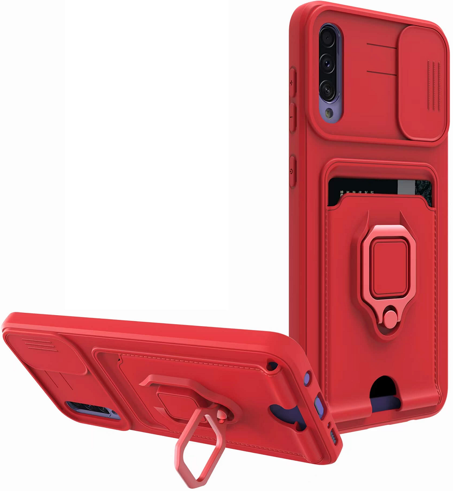 Bodycell Multifunction - Ανθεκτική Θήκη Samsung Galaxy A50/A30s με Λουράκι Λαιμού / Κάλυμμα Κάμερας / Ring Holder / Υποδοχή Κάρτας - Red