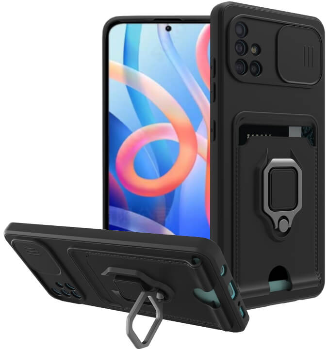 Bodycell Multifunction - Ανθεκτική Θήκη Samsung Galaxy A51 με Λουράκι Λαιμού / Κάλυμμα Κάμερας / Ring Holder / Υποδοχή Κάρτας - Black 