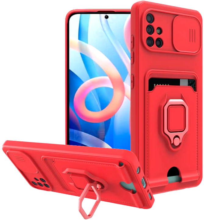 Bodycell Multifunction - Ανθεκτική Θήκη Samsung Galaxy A51 με Λουράκι Λαιμού / Κάλυμμα Κάμερας / Ring Holder / Υποδοχή Κάρτας - Red