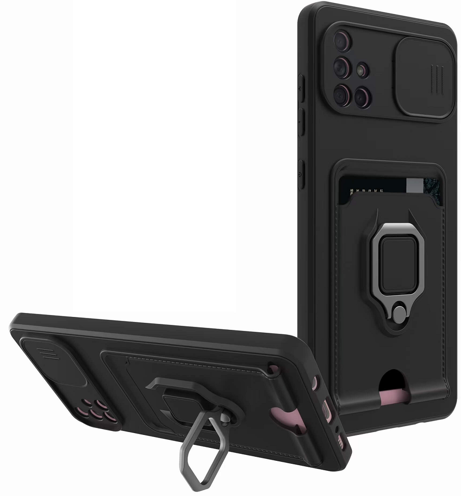 Bodycell Multifunction - Ανθεκτική Θήκη Samsung Galaxy A71 με Λουράκι Λαιμού / Κάλυμμα Κάμερας / Ring Holder / Υποδοχή Κάρτας - Black