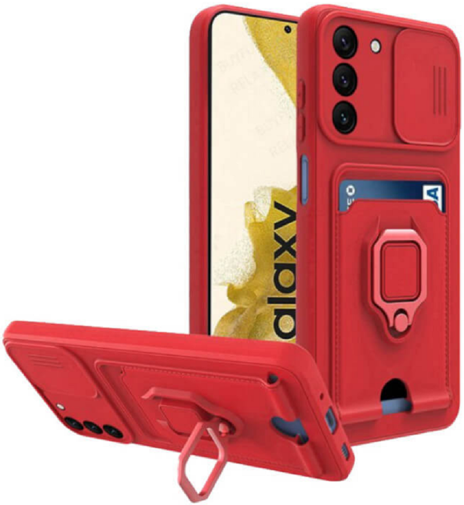 Bodycell Multifunction - Ανθεκτική Θήκη Samsung Galaxy S22 Plus 5G με Λουράκι Λαιμού / Κάλυμμα Κάμερας / Ring Holder / Υποδοχή Κάρτας - Red