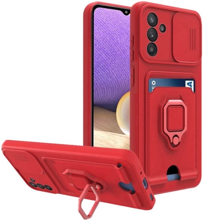Bodycell Multifunction - Ανθεκτική Θήκη Samsung Galaxy S23 FE με Λουράκι Λαιμού / Κάλυμμα Κάμερας / Ring Holder / Υποδοχή Κάρτας - Red (5206015072918)