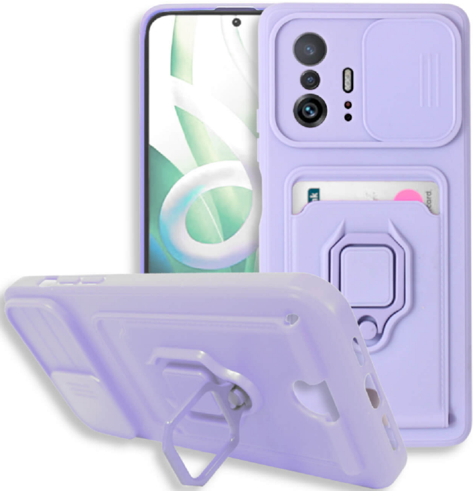 Bodycell Multifunction - Ανθεκτική Θήκη Xiaomi 11T / 11T Pro με Λουράκι Λαιμού / Κάλυμμα Κάμερας / Ring Holder / Υποδοχή Κάρτας - Purple (5206015004544)