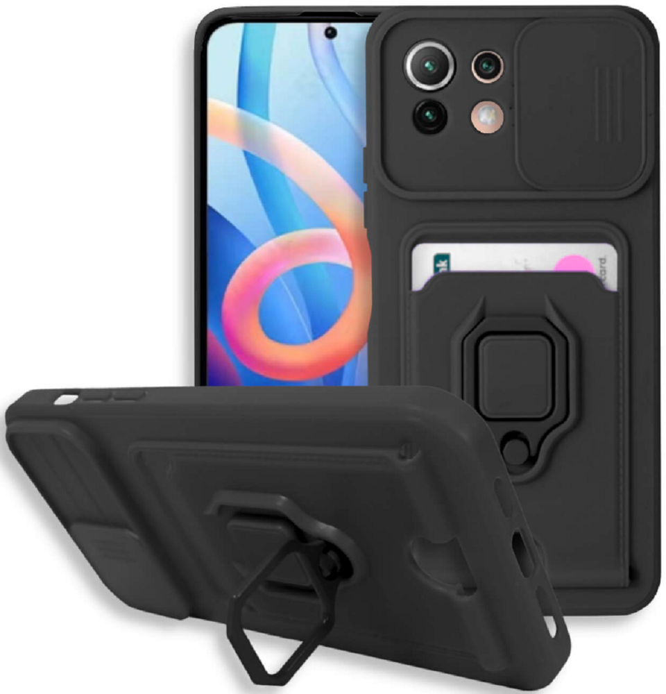 Bodycell Multifunction - Ανθεκτική Θήκη Xiaomi Mi 11 Lite με Λουράκι Λαιμού / Κάλυμμα Κάμερας / Ring Holder / Υποδοχή Κάρτας - Black