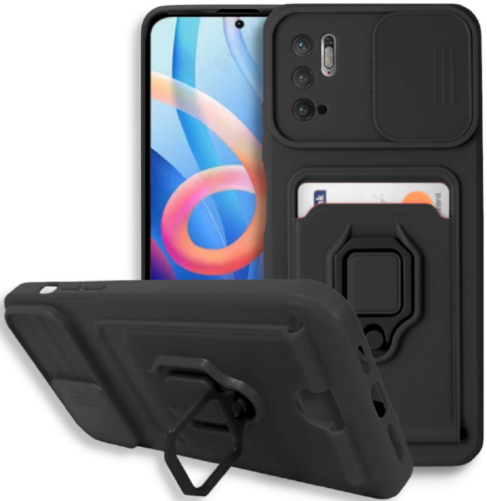 Bodycell Multifunction - Ανθεκτική Θήκη Xiaomi Redmi Note 10 5G / Redmi Note 10T 5G / Poco M3 Pro 5G με Λουράκι Λαιμού / Κάλυμμα Κάμερας / Ring Holder / Υποδοχή Κάρτας - Black