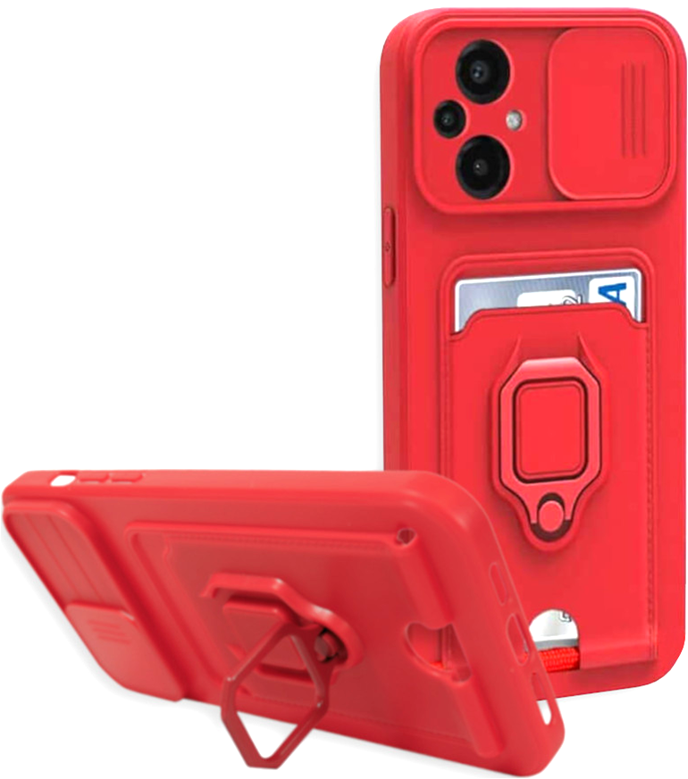 Bodycell Multifunction - Ανθεκτική Θήκη Xiaomi Poco M5 με Λουράκι Λαιμού / Κάλυμμα Κάμερας / Ring Holder / Υποδοχή Κάρτας - Red (5206015015618)