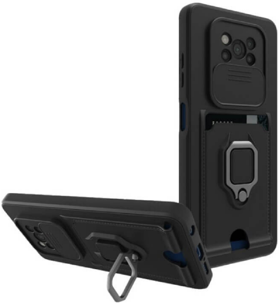 Bodycell Multifunction - Ανθεκτική Θήκη Xiaomi Poco X3 Pro / X3 NFC με Λουράκι Λαιμού / Κάλυμμα Κάμερας / Ring Holder / Υποδοχή Κάρτας - Black