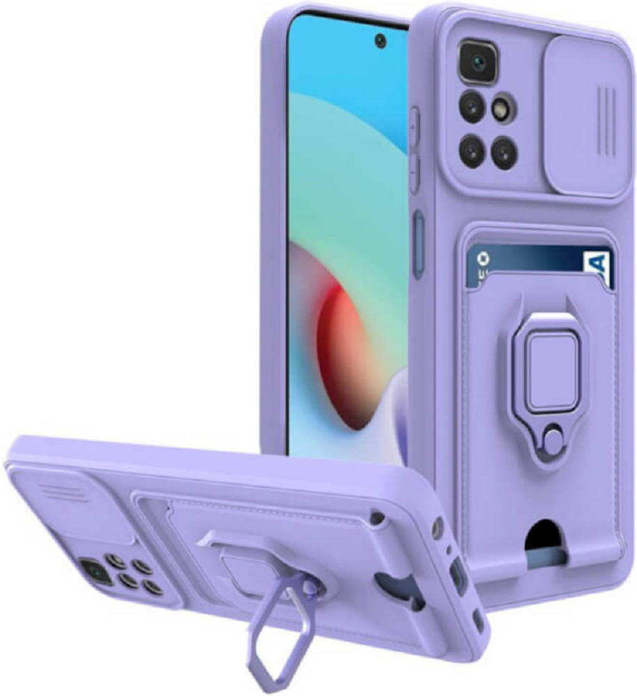 Bodycell Multifunction - Ανθεκτική Θήκη Xiaomi Redmi 10 / Redmi 10 2022 με Λουράκι Λαιμού / Κάλυμμα Κάμερας / Ring Holder / Υποδοχή Κάρτας - Purple