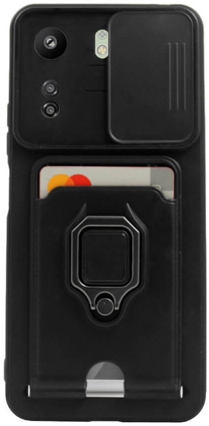 Bodycell Multifunction - Ανθεκτική Θήκη Xiaomi Redmi 13C 4G / Poco C65 με Λουράκι Λαιμού / Κάλυμμα Κάμερας / Ring Holder / Υποδοχή Κάρτας - Black
