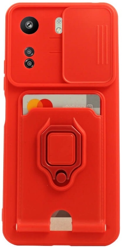 Bodycell Multifunction - Ανθεκτική Θήκη Xiaomi Redmi 13C 4G / Poco C65 με Λουράκι Λαιμού / Κάλυμμα Κάμερας / Ring Holder / Υποδοχή Κάρτας - Red