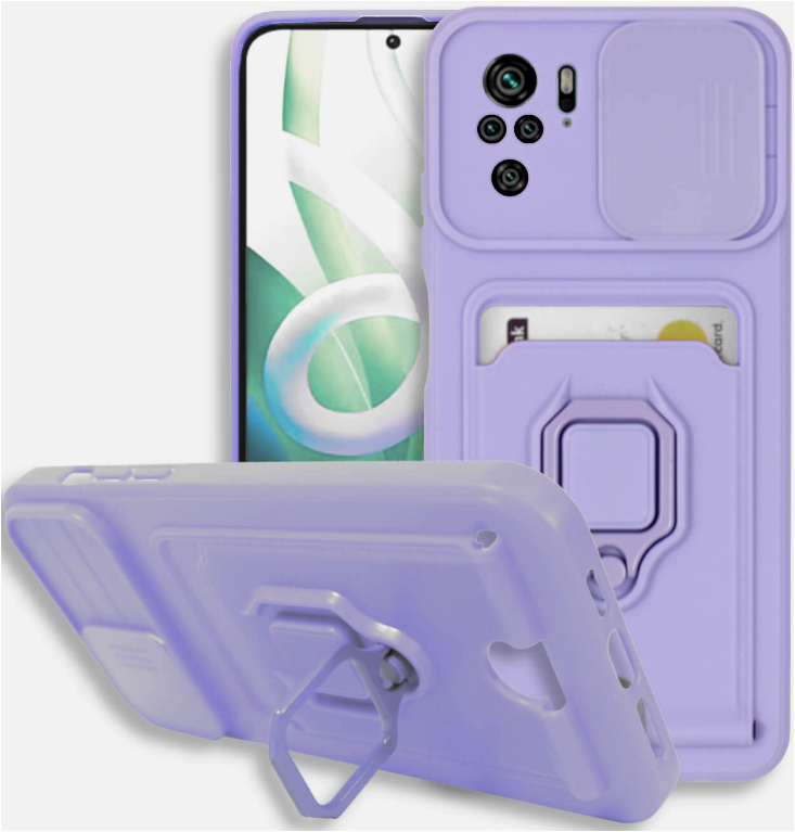 Bodycell Multifunction - Ανθεκτική Θήκη Xiaomi Redmi Note 10 / Note 10S με Λουράκι Λαιμού / Κάλυμμα Κάμερας / Ring Holder / Υποδοχή Κάρτας - Purple