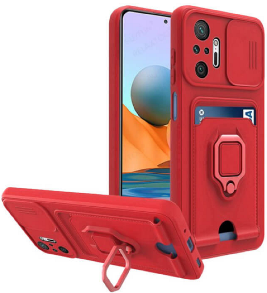 Bodycell Multifunction - Ανθεκτική Θήκη Xiaomi Redmi Note 10 Pro με Λουράκι Λαιμού / Κάλυμμα Κάμερας / Ring Holder / Υποδοχή Κάρτας - Red