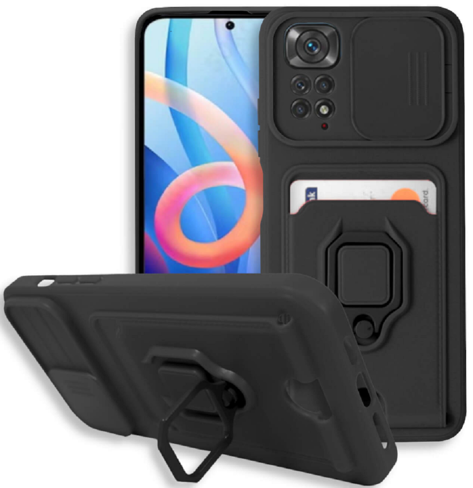 Bodycell Multifunction - Ανθεκτική Θήκη Xiaomi Redmi Note 11 / 11S με Λουράκι Λαιμού / Κάλυμμα Κάμερας / Ring Holder / Υποδοχή Κάρτας - Black