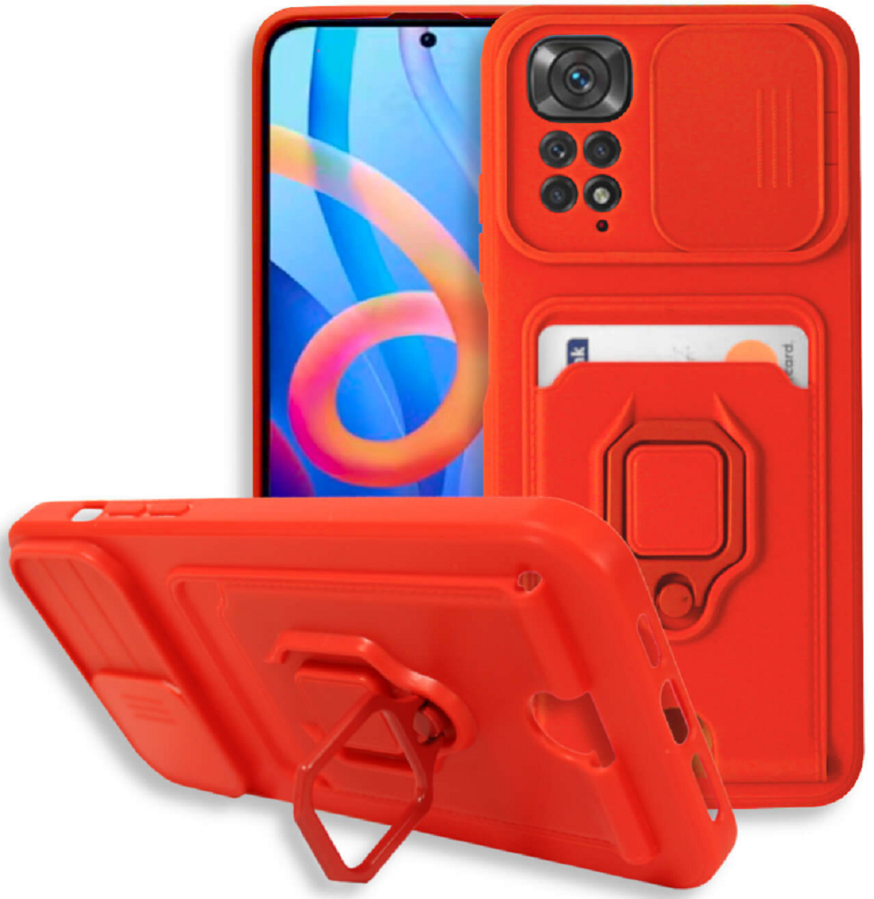 Bodycell Multifunction - Ανθεκτική Θήκη Xiaomi Redmi Note 11 / 11S με Λουράκι Λαιμού / Κάλυμμα Κάμερας / Ring Holder / Υποδοχή Κάρτας - Red