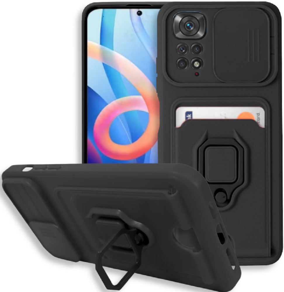 Bodycell Multifunction - Ανθεκτική Θήκη Xiaomi Redmi Note 11 Pro / Redmi Note 12 Pro 4G με Λουράκι Λαιμού / Κάλυμμα Κάμερας / Ring Holder / Υποδοχή Κάρτας - Black