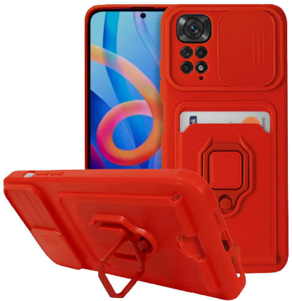 Bodycell Multifunction - Ανθεκτική Θήκη Xiaomi Redmi Note 11 Pro / Redmi Note 12 Pro 4G με Λουράκι Λαιμού / Κάλυμμα Κάμερας / Ring Holder / Υποδοχή Κάρτας - Red (5206015072499)