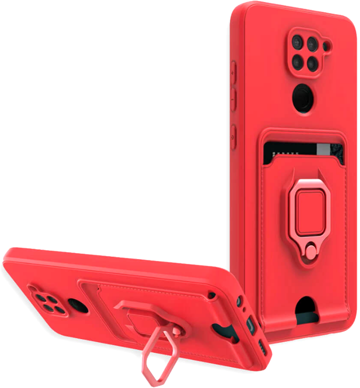 Bodycell Multifunction - Ανθεκτική Θήκη Xiaomi Redmi Note 9 με Λουράκι Λαιμού / Κάλυμμα Κάμερας / Ring Holder / Υποδοχή Κάρτας - Red (5206015013539)