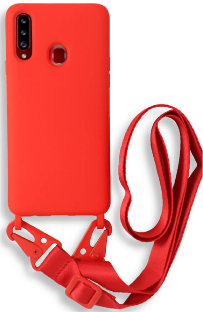 Bodycell Θήκη Σιλικόνης με Λουράκι Λαιμού - Samsung Galaxy A20s - Red (5206015001192)