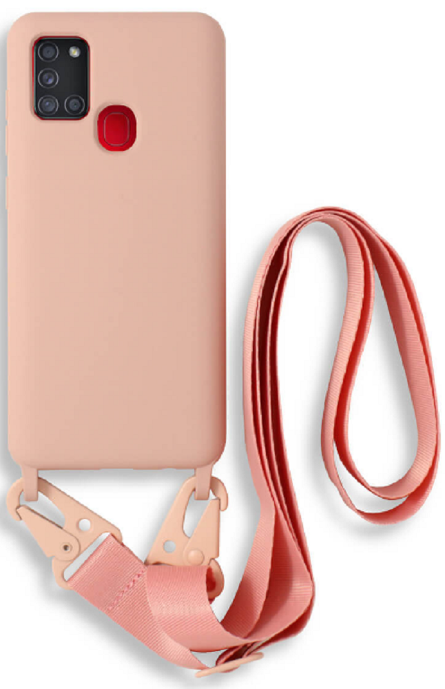 Bodycell Θήκη Σιλικόνης με Λουράκι Λαιμού - Samsung Galaxy A21s - Pink