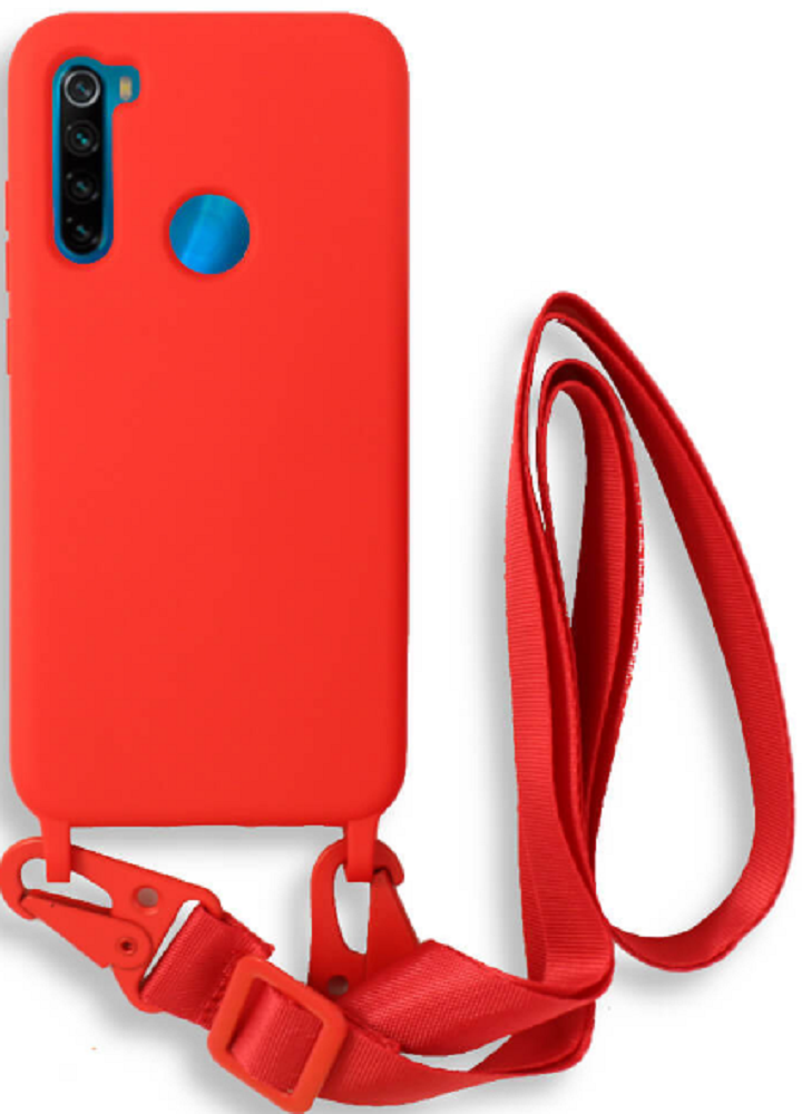 Bodycell Θήκη Σιλικόνης με Λουράκι Λαιμού - Xiaomi Redmi Note 8 / Note 8 2021 - Red