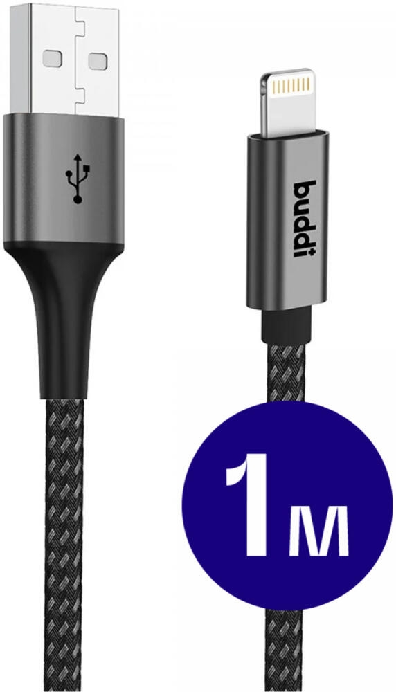 Buddi Flex - Καλώδιο Φόρτισης και Μεταφοράς Δεδομένων USB-A σε Lightning - 100cm - 12W - Black - 5 Έτη Εγγύηση (8719246446115)