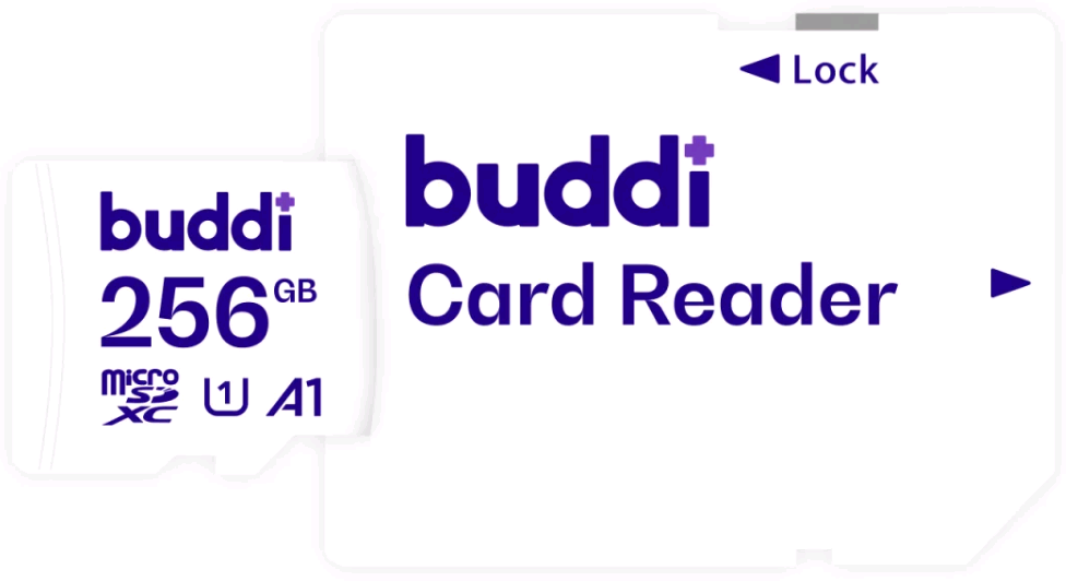 Buddi Κάρτα Μνήμης MicroSD 256GB Class U1A1 με Αντάπτορα SDXC - White - 5 Έτη Εγγύηση