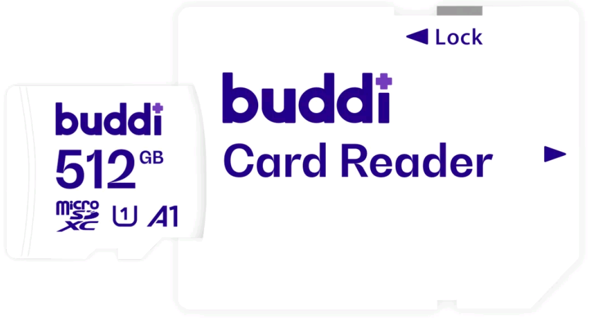 Buddi Κάρτα Μνήμης MicroSD 512GB Class U1A1 με Αντάπτορα SDXC - White - 5 Έτη Εγγύηση