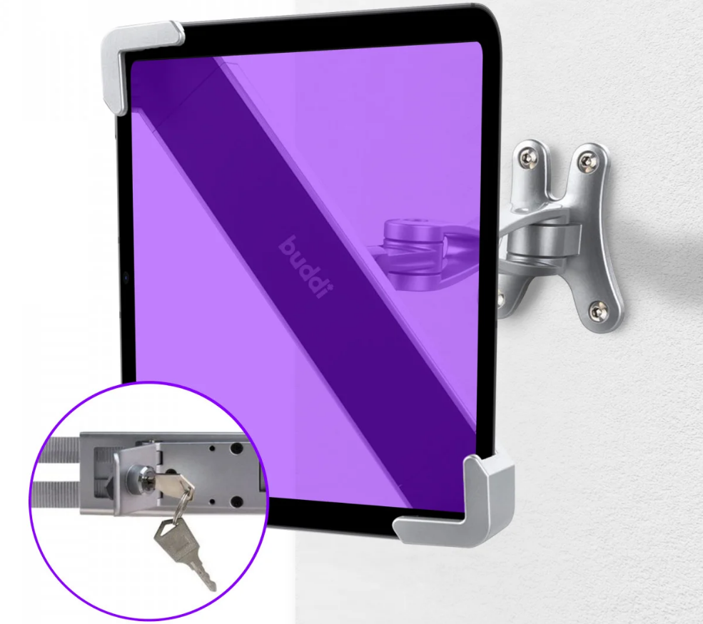Buddi Lock Series Tablet Holder Wall Mount with Theft Protection - Universal Αντικλεπτική Βιδωτή Βάση Τοίχου για Στήριξη Tablet 9" - 14" - Silver - 5 Έτη Εγγύηση