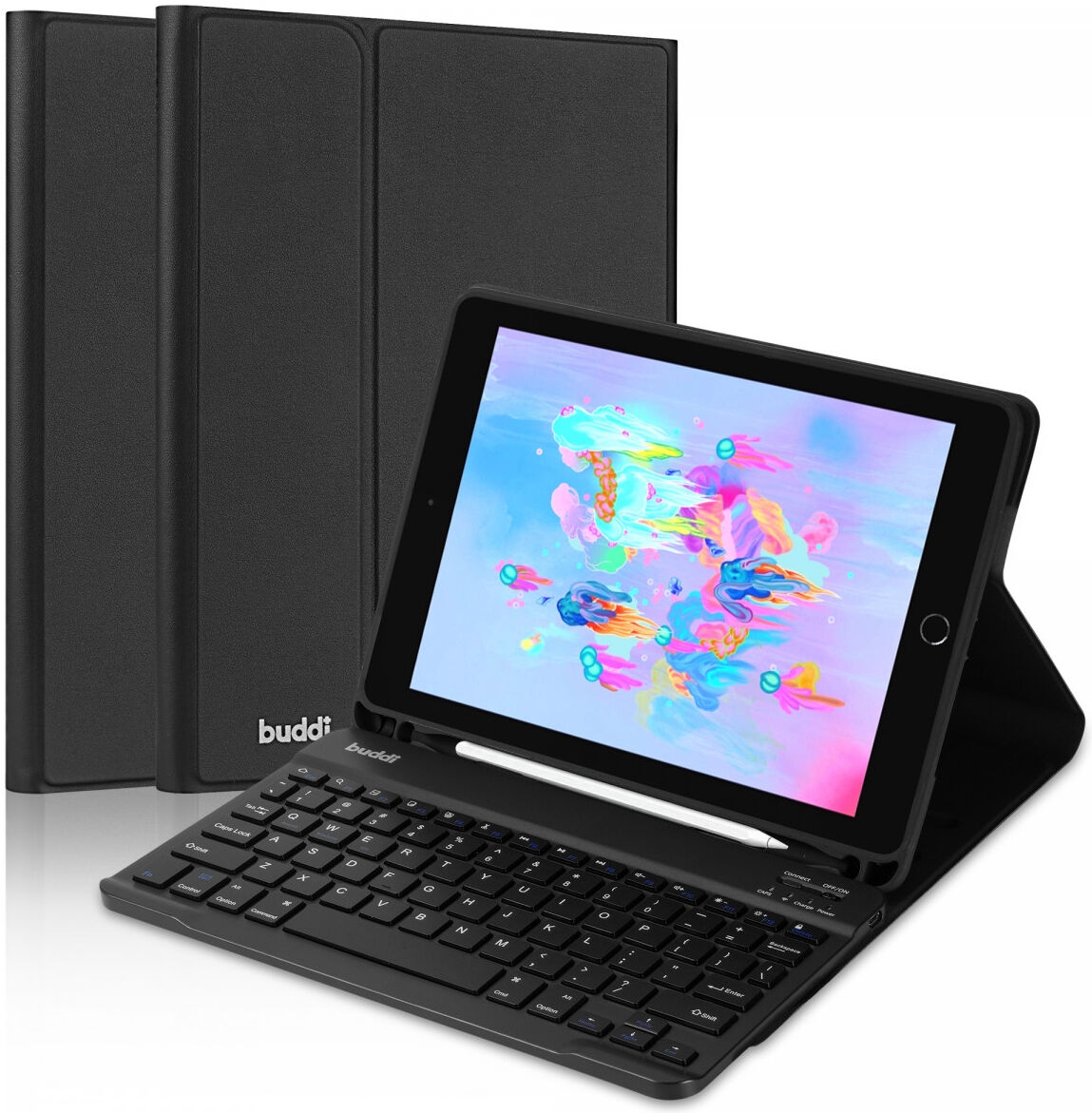 Buddi Zuna Keyboard Case - Θήκη με Υποδοχή για Apple Pencil και Πληκτρολόγιο Bluetooth - Apple iPad 9.7'' 2018 / 2017 / Air 2 - Black