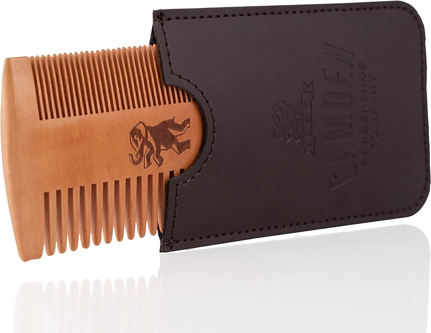 Camden Barbershop Company Beard Comb - Χτένα Περιποίησης για Γένια / Μούσια / Μουστάκι από Ξύλο Αχλαδιάς με Θήκη από Vegan Δέρμα