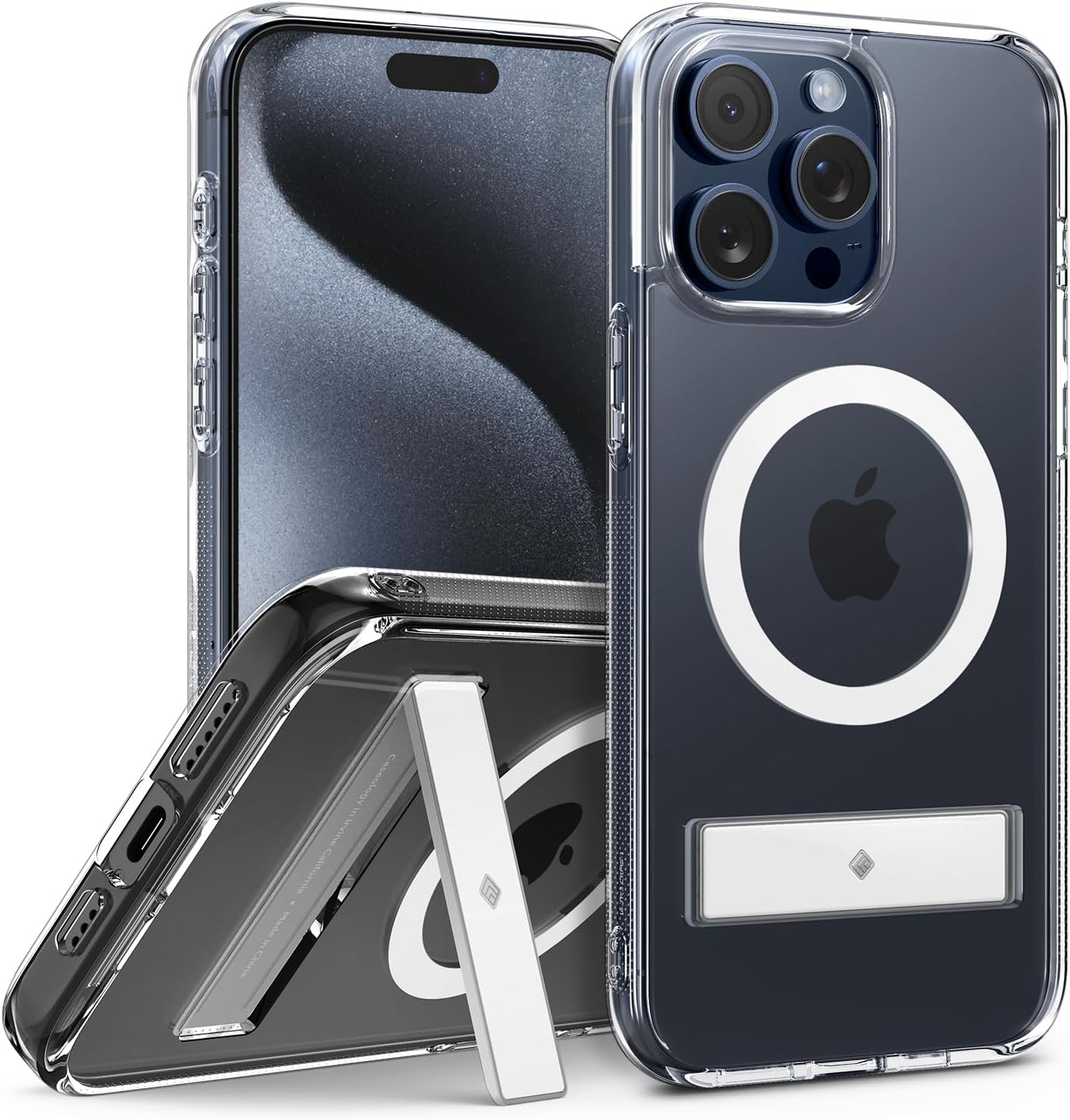 Caseology Capella Mag Kickstand - Διάφανη Ανθεκτική Σκληρή Θήκη MagSase με Kickstand - Apple iPhone 15 Pro - Clear / White