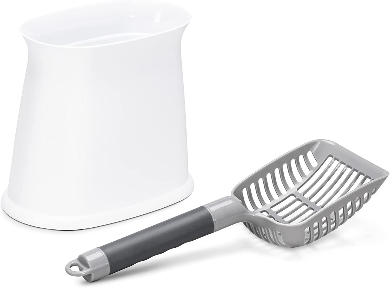 Cat Litter Scoop With Base - Σετ Φτυαράκι για Άμμο / Τουαλέτα Γάτας με Δοχείο Συλλογής Απορριμάτων - 23.3 x 19.6 x 13.7 cm - White
