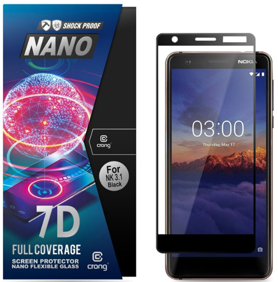 Crong 7D Nano Flexible Glass - Fullface Αντιχαρακτικό Υβριδικό Γυαλί Οθόνης Nokia 3.1 - Black - 0.3mm