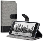 KW Θήκη Πορτοφόλι Asus Zenfone Live - Grey / Black Canvas (41952.01) 