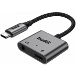 Αντάπτορας Buddi Ease Type-C (Male) σε 1 x 3.5mm Jack Aux (Female) / 1 x Type-C (Female) 60W 5 Έτη Εγγύηση - Grey (8719246459290)