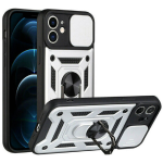 Bodycell Armor Slide - Ανθεκτική Θήκη Apple iPhone 12 με Κάλυμμα για την Κάμερα & Μεταλλικό Ring Holder - Silver (5206015013775)