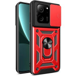 Bodycell Armor Slide - Ανθεκτική Θήκη Xiaomi 13T / 13T Pro με Κάλυμμα για την Κάμερα & Μεταλλικό Ring Holder - Red (5206015072338)