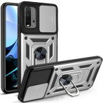 Bodycell Armor Slide - Ανθεκτική Θήκη Xiaomi Poco M3 με Κάλυμμα για την Κάμερα & Μεταλλικό Ring Holder - Silver (5206015014956)