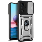 Bodycell Armor Slide - Ανθεκτική Θήκη Xiaomi Redmi Note 10 / Note 10S με Κάλυμμα για την Κάμερα & Μεταλλικό Ring Holder - Silver (5206015014765)