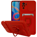 Bodycell Multifunction - Ανθεκτική Θήκη Xiaomi Redmi Note 10 / Note 10S με Λουράκι Λαιμού / Κάλυμμα Κάμερας / Ring Holder / Υποδοχή Κάρτας - Red (5206015007118)