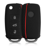 KW Θήκη Κλειδιού VW Skoda Seat - Σιλικόνη- 3 Κουμπιά - Black / Red (43879.01)